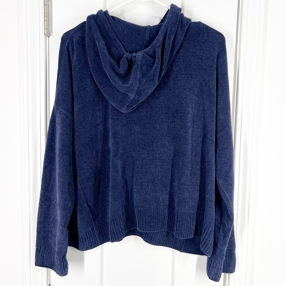 Eileen Fisher Navy Blue Organic Cotton Cropped Hoodie Sweater Size Large - Picture 5 of 6